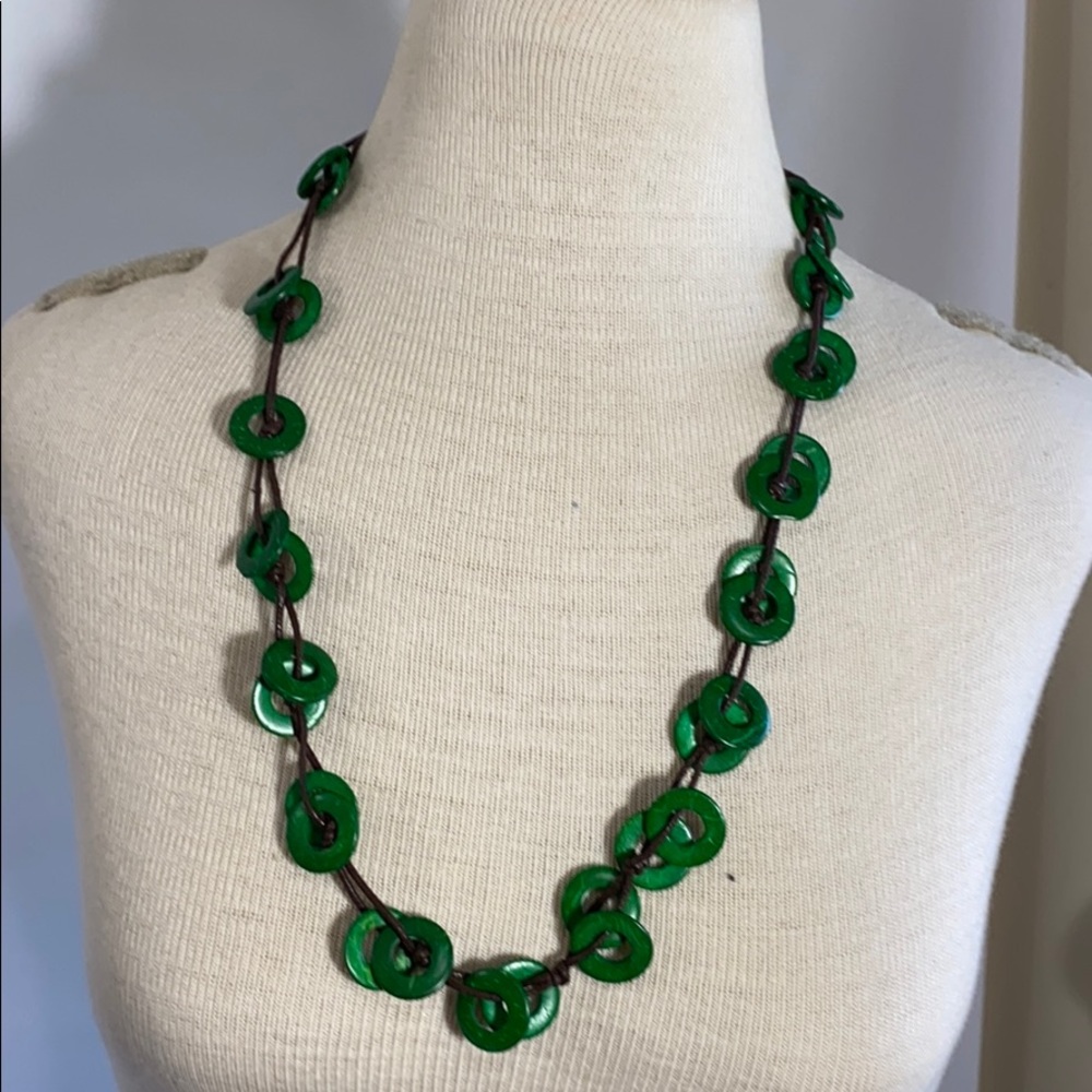 3/$12 NEW paparazzi Green brown disc cord long necklace earrings